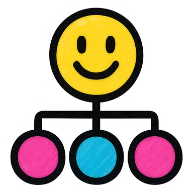 A network node emoji with a minimal design, bold outlines, and vibrant colors sticker