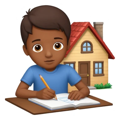 boy drawing little house art on notebook sticker