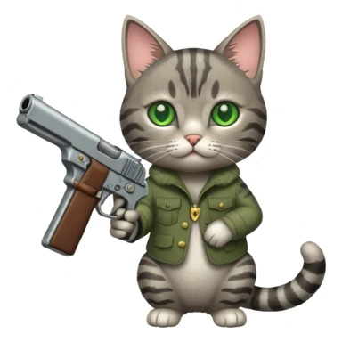 Cat holding a gun sticker
