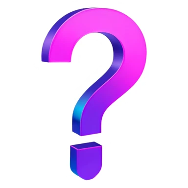 three-dimensional question mark with neon glow effect, blue and purple neon glow on top left, pink neon glow on bottom right sticker