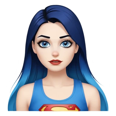 Teeth-showing-beautiful-long-straight-dark-blue-ombre-hair-and-blue-eyes-thick-black-eyeliner-really-thick-really-long-eye-lashes-sky-blue-superman-tank-top-nose-pierced-lip-pierced sticker