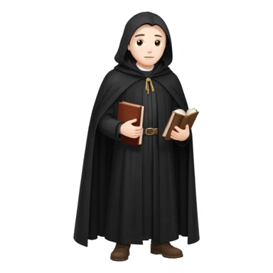 A wandering philosopher in a long black cloak with a book full height sticker