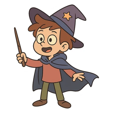 wizard kid with a cape and wand sticker
