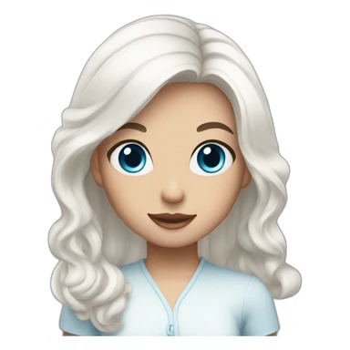 girl with white hair, blue eyes and birthday cake sticker