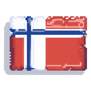 Make the flag of Norway larger, with a bold and clear rectangular shape. Emphasize the red, white, and blue colors in a minimal pixel art style, with no background. sticker
