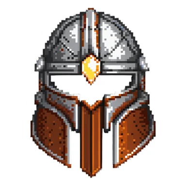 Antique medieval helmet with light rust markings and battle wear sticker