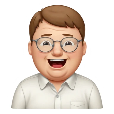peter griffin as a laughing crying emoji in midjourney style with a white button up shirt and glasses sticker