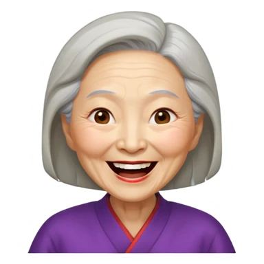 Laughing crazily elderly Chinese superwoman with head tilted backward, eye slightly closing sticker