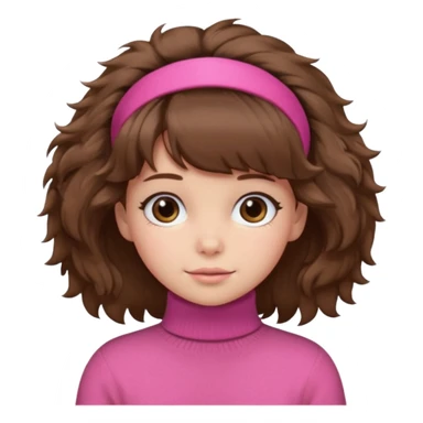 brown fluffy haired girl with pink turtleneck sweater and hair band sticker