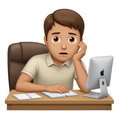 A white man with brown hairs  sits at his desk in shock sticker