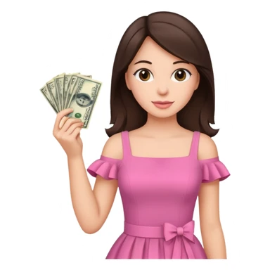 brunet Woman with pink dress holding dolar sticker