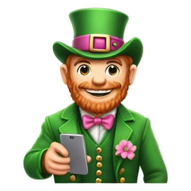 Leprechaun wearing pink holding a phone sticker