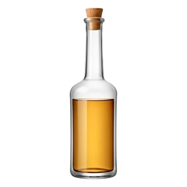 white rum in tall clear glass bottle with long neck and straight sides, minimal or blank label, metallic cap or cork, colorless dense liquid, no branding or extras, soft lighting, emoji scale sticker