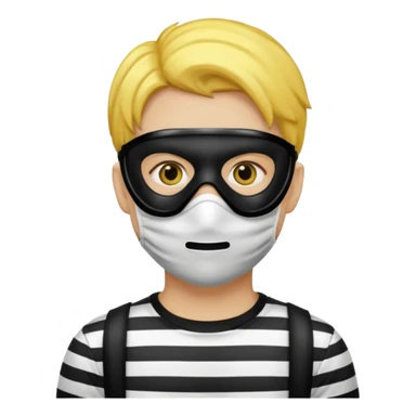 Make a robber emoji with yellow skin and white and black shirt with a mask thats black sticker