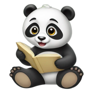 cute panda reading a book and eating banboo sticker