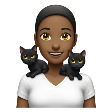 smiling girl in white shirt with 3 black cats around her sticker