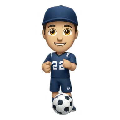 Caucasian guy with dark short hair wearing a Yale university hat holding a soccer ball and a MacBook computer sticker