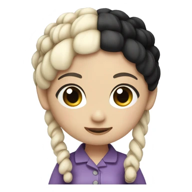 toy doll, full body standing, with pale skin, and smooth black hair tied at the sides with pigtails sticker