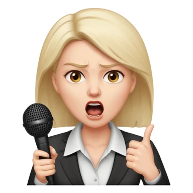 a office woman presenting her idea with microphone
a manager yelling in anger
the office woman stops and fears sticker