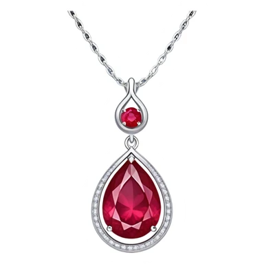 teardrop ruby pendant with delicate silver chain, slightly tilted, inside glowing cosmic embryo surrounded by asymmetrical swirling stardust and fiery trails, radiating ethereal magic sticker
