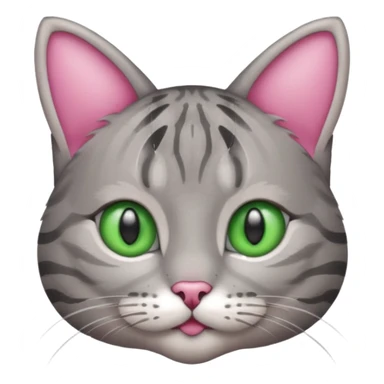grey tabby cat: pink ears fur green eyes sticker