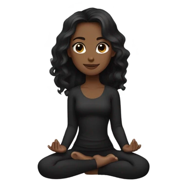 girl with fair complexion, long wavy black hair, black eyes, does yoga in a black outfit sticker