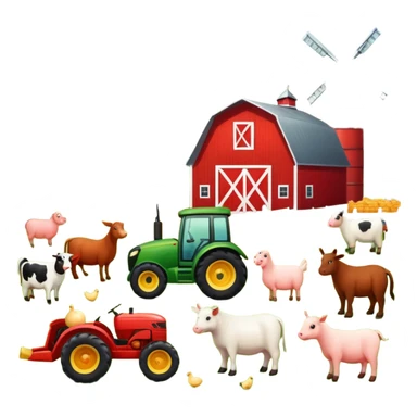 farm scene with barn, tractor, and animals sticker