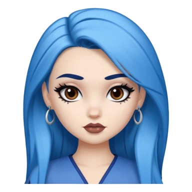 pale skin, bratz baddie, beautiful dark brown eyes,dark eyebrows, eyeliner, blue hair sticker