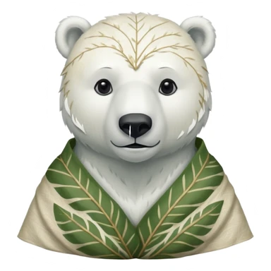 a polar bear wearing ancient leaf cloth, half body, icon sticker