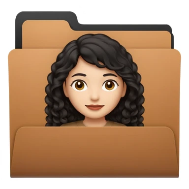 A **simple emoji-style icon** of a **black transparent plastic folder**, sleek and minimal, with **rounded corners**, subtle translucency, soft shading, and a **small logo of a canela-skinned latina with curly black hair** on the front.
 sticker