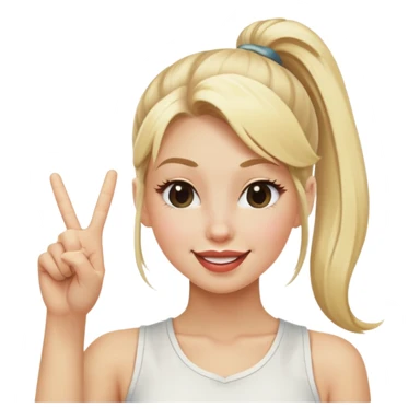 blonde girl with high pony tail hair, winking and making peace sign sticker