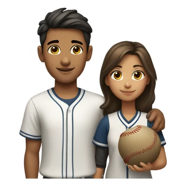 Girl brown hair olive skin with wasian boy pleasing baseball sticker