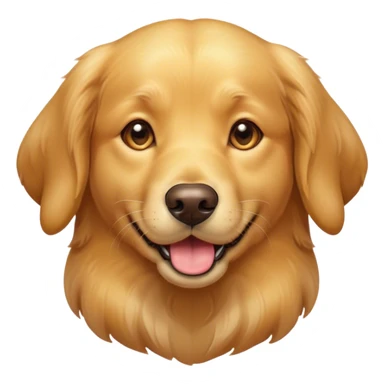 Cinematic Cute Golden Retriever Portrait Emoji, Head tilted playfully and inquisitively, showcasing a rich, glossy golden coat with a healthy sheen, round, sparkling brown eyes filled with curiosity, Simplified yet irresistibly adorable features, highly detailed, glowing with a warm, friendly glow, high shine, affectionate and lively, stylized with a touch of whimsy, bright and endearing, soft glowing outline, capturing the essence of a mischievous yet loving companion, so playful it feels like it could leap out of the screen and into your arms! sticker