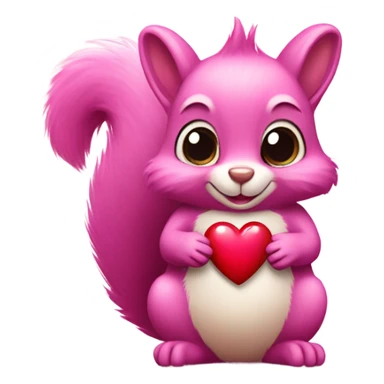 pink squirrel holding a heart sticker