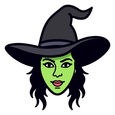 Elphaba witch face with green skin and black hat sticker