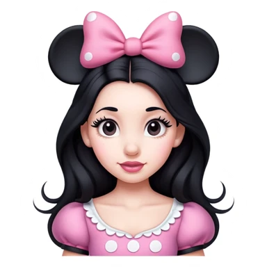 Minnie Mouse long black hair and pink Minnie Mouse ears sticker