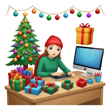 create a realistic christmas working station sticker