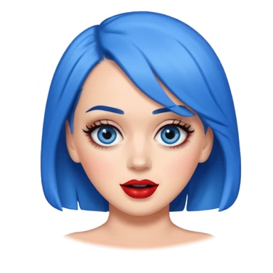 Katy Perry as an apple style emoji, blue hair, bold makeup, playful expression, no text sticker