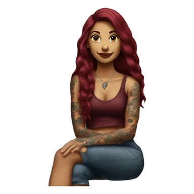 Beautiful tattooed burgundy long haired woman sitting on a bench sticker