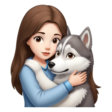 Girl white Brown long hair make a hug to a husky white and grey  sticker
