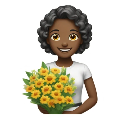 smiling girl with flower bouquet sticker