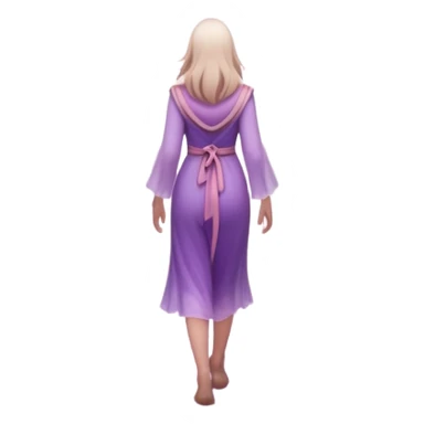 A small figure walks back across a foggy bridge, holding soft pink and purple orbs in each hand—symbolizing compassion and forgiveness. A gentle heart aura trails behind them, showing healing in motion. sticker