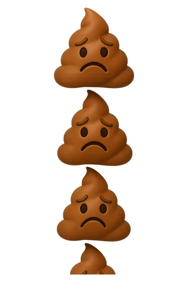 EMOJI STILE IPHONE 3D DI palline di cacca tristi che cadono dall'alto verticalmente, iperrealistico 4k sticker
