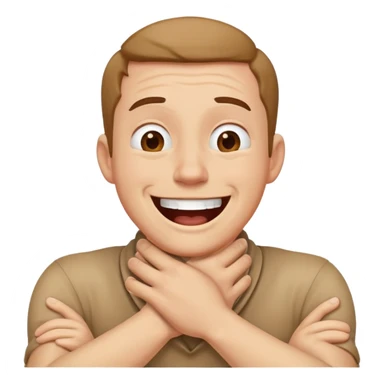 man with his hands crossed around his neck choking himself laughing  sticker