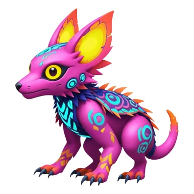 Tropical futuristic lush warm-colored modern colorful neon-colored cyber-Fakémon-Digimon-Trico-creature sticker