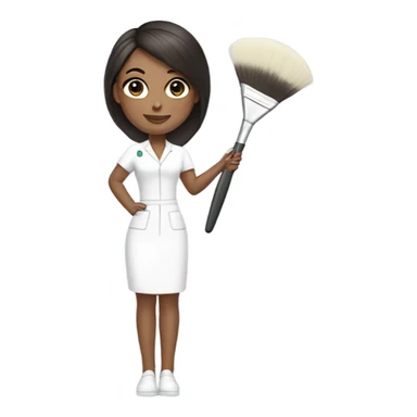 Brunette esthetician wearing white holding a fan brush sticker
