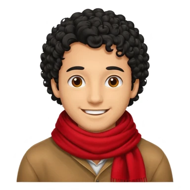 tan skin man, curly black hair wear red scraft sticker