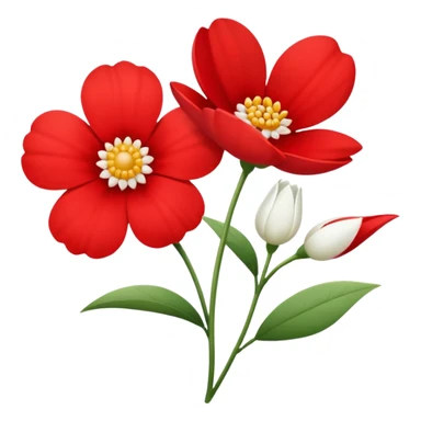 one red flower and one white flower with red band sticker