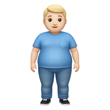A 3D emoji in iOS emoji aesthetic style of a chubby full-body person standing upright, with round belly, soft features, and a cheerful smile. Glossy texture, bright lighting, minimal white background, friendly and expressive design. sticker