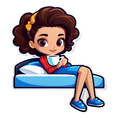 una chica tomando café en la cama sticker